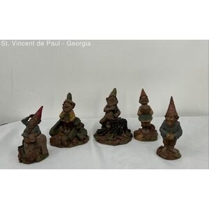 Lot of 5 Vintage 1980s Tom Clark Signed Resin Garden Gnomes Great Condition
